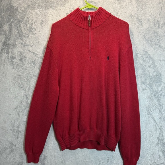 Polo Ralph Lauren 1/4 Zip Pullover Knit Sweater Mens 2XL Pima Cotton‎ Red - Picture 1 of 8